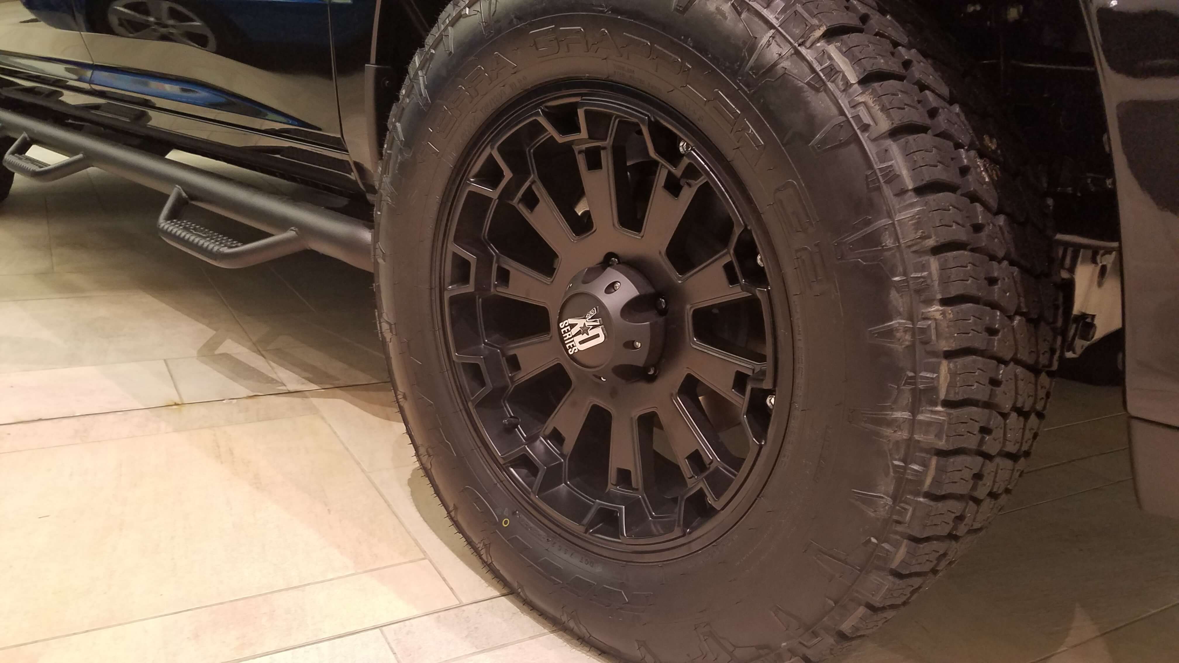 20” XD 800 Misfit Matte Black and Nitto 295/60/20 Terra Grappler G2 Tires - Matches the black out of the rest of the truck with great build quality.  G2’s are the are the “go to” tire for on/off road capability, quite off the trails, and capable on them.